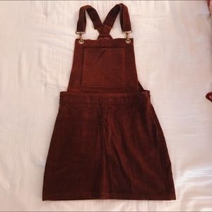 maroon corduroy overall dress